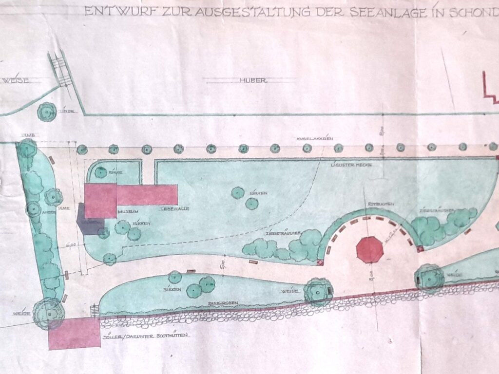 Plan von Max Joseph Gradl für die Gestaltung der Seeanlage in Schondorf am Ammersee